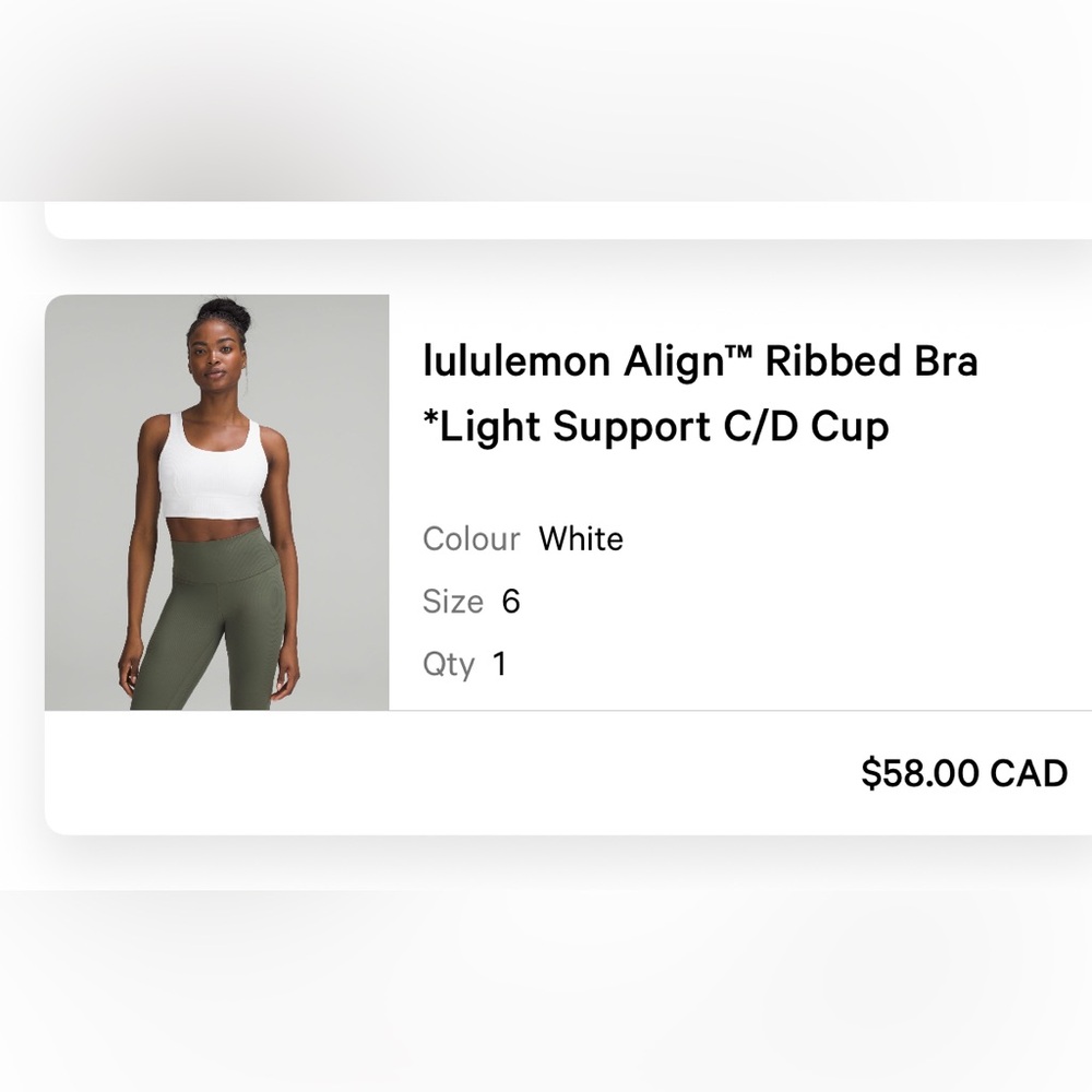 Lululemon White Ribbed Bra